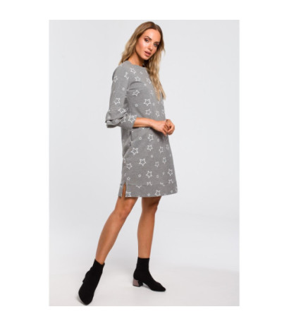 M445 Sukienka z falbanami przy rękawach - szara