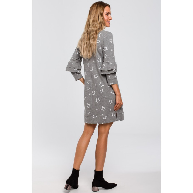 M445 Sukienka z falbanami przy rękawach - szara