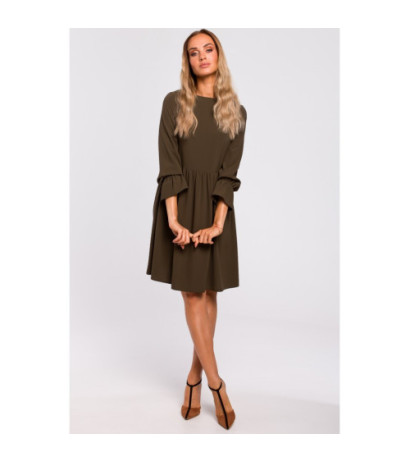 M465 Sukienka z rękawami i falbanką - khaki