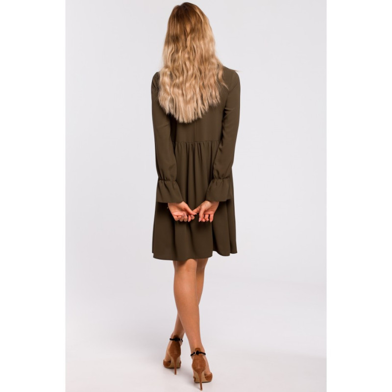 M465 Sukienka z rękawami i falbanką - khaki