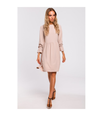 M465 Sukienka z rękawami i falbanką - beżowa