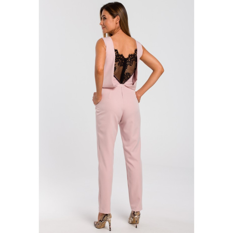 S191 Kombinezon z koronką - pudrowy