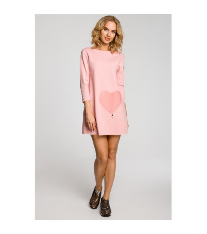 M053 Mini sukienka - tunika z dzianiny - różowa