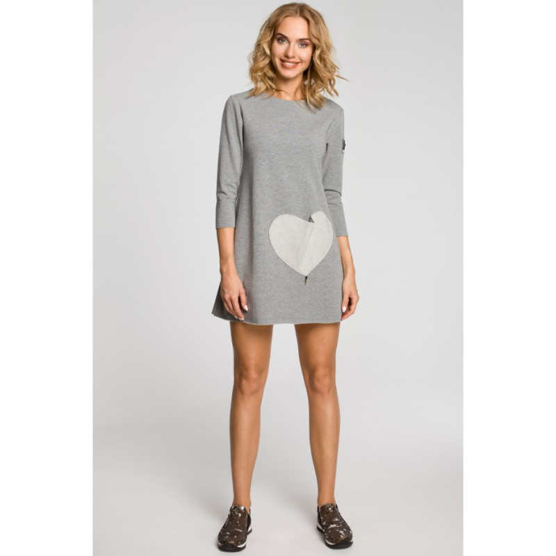 M053 Mini sukienka - tunika z dzianiny - szara