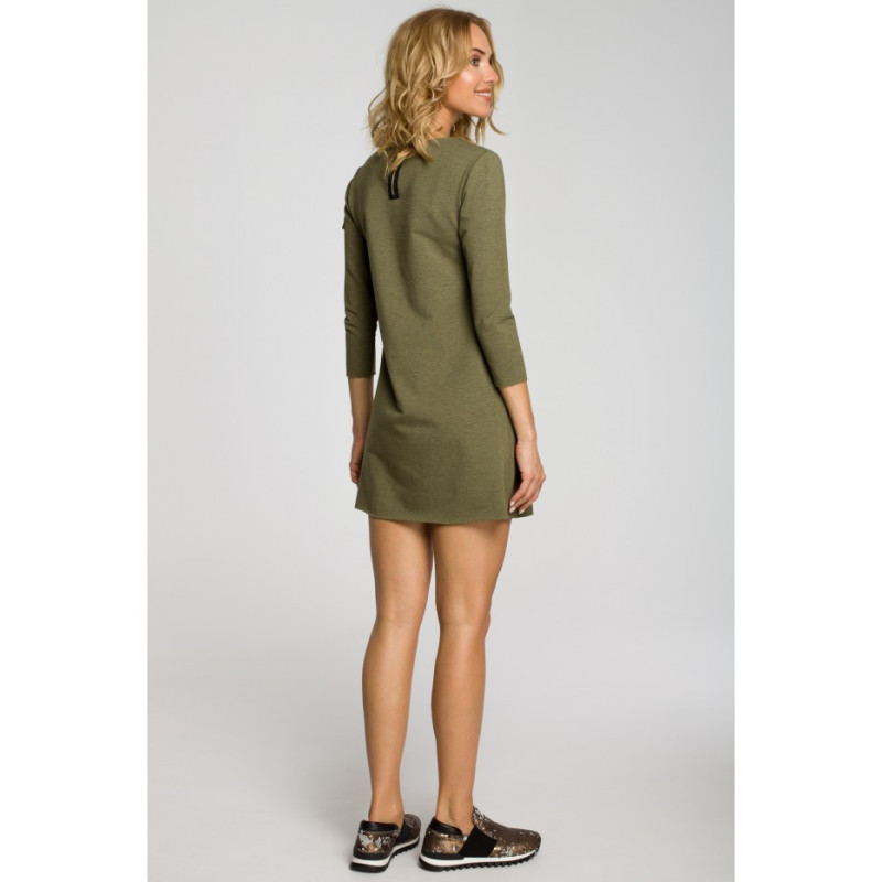 M053 Mini sukienka - tunika z dzianiny - khaki
