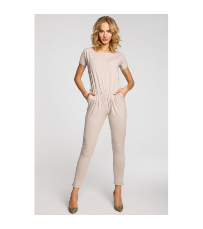 M065 Kombinezon damski z krótkim rękawem - beżowy