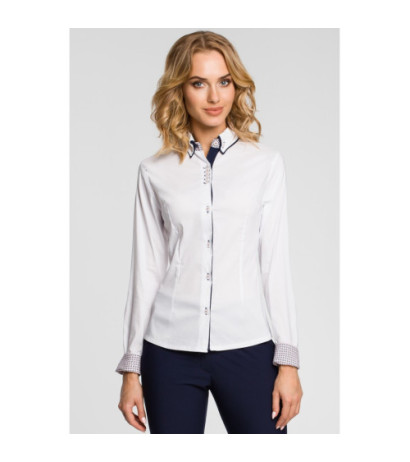 M067 Koszula damska z podwójnym kołnierzykiem - biała