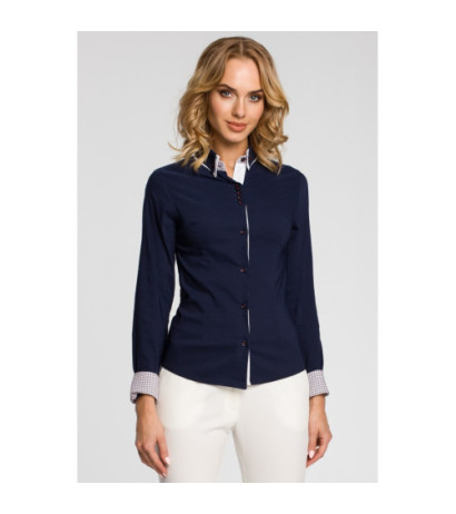 M067 Koszula damska z podwójnym kołnierzykiem - granatowa