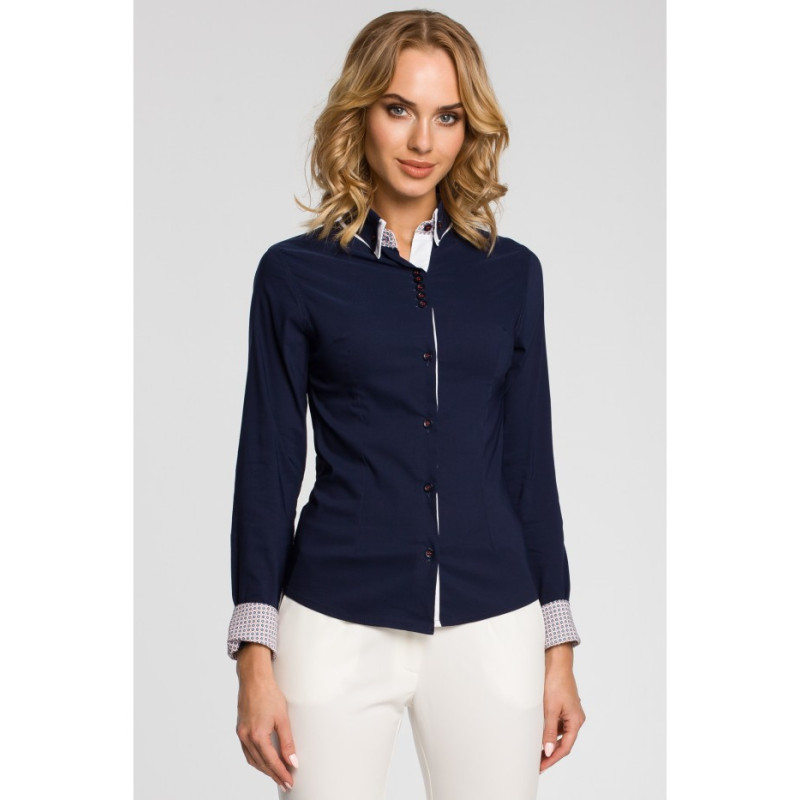 M067 Koszula damska z podwójnym kołnierzykiem - granatowa