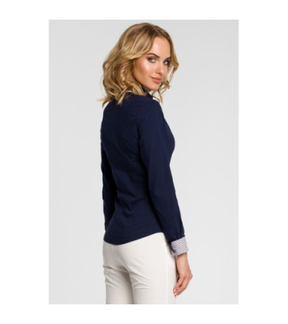 M067 Koszula damska z podwójnym kołnierzykiem - granatowa