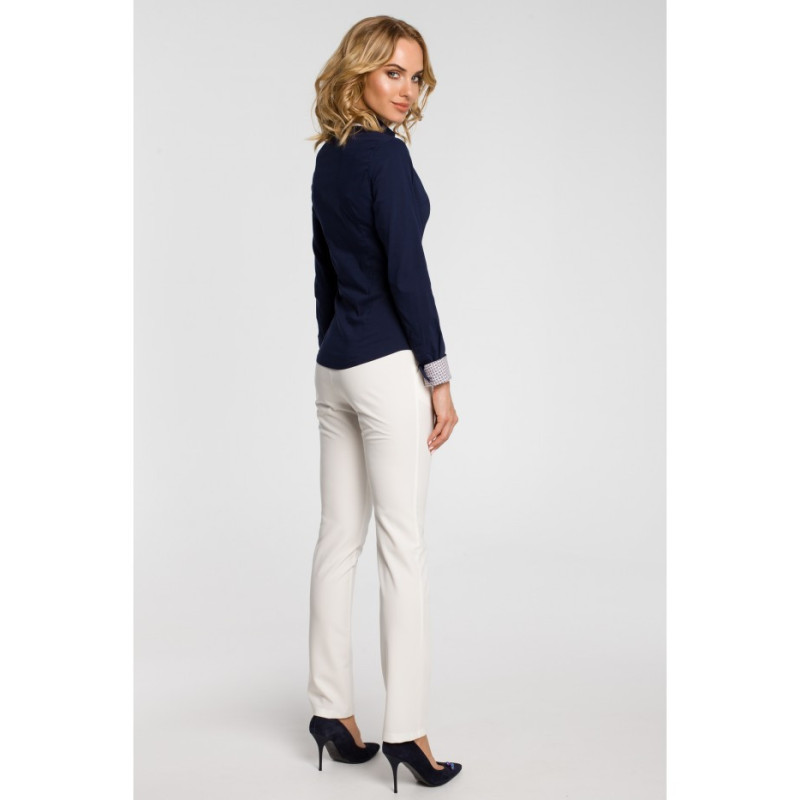 M067 Koszula damska z podwójnym kołnierzykiem - granatowa