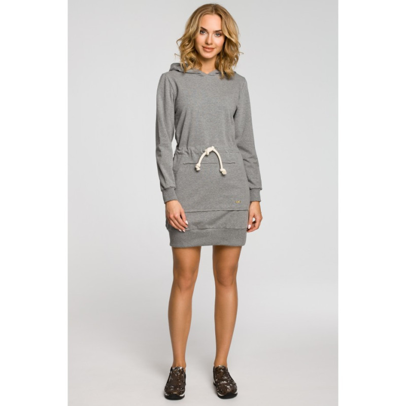 M116 Dresowa sukienka kangurka z kapturem - szara