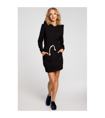 M116 Dresowa sukienka kangurka z kapturem - czarna