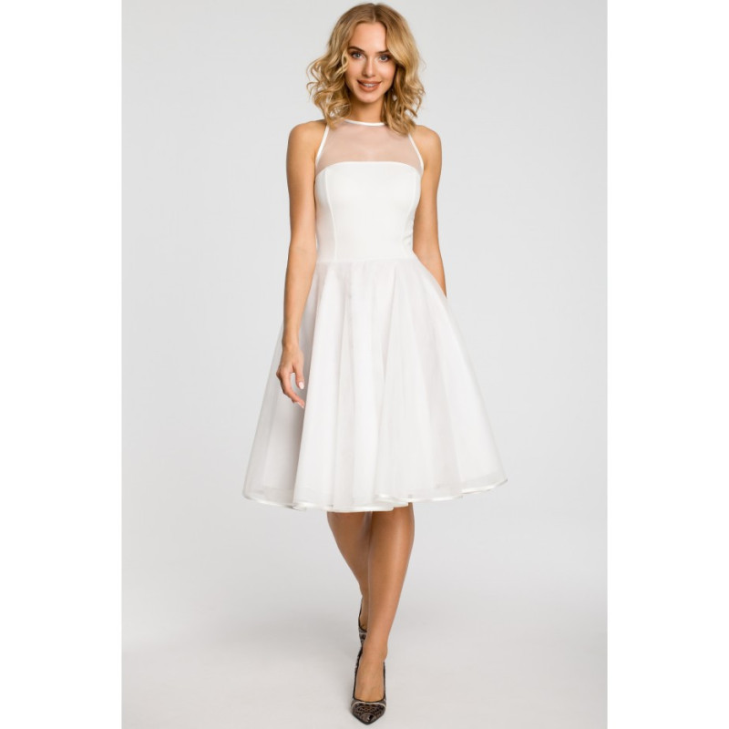 M148 Wieczorowa sukienka z dopasowaną górą - ecru