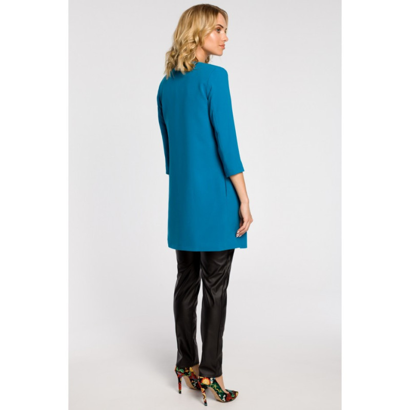 M193 Prosty niezapinany żakiet damski midi - turkusowy