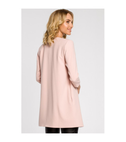 M193 Prosty niezapinany żakiet damski midi - pudrowy