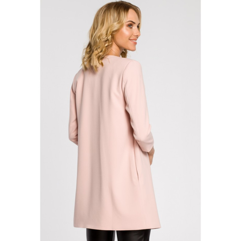 M193 Prosty niezapinany żakiet damski midi - pudrowy
