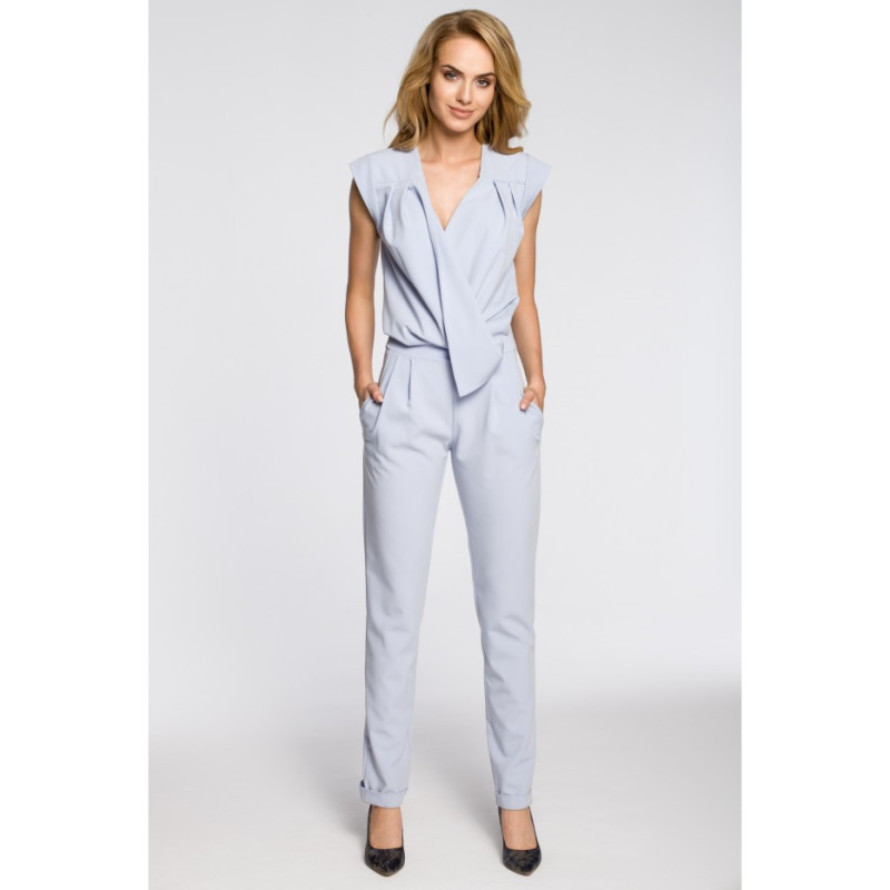 M196 Kopertowy kombinezon ze zwężanymi nogawkami - błękitny