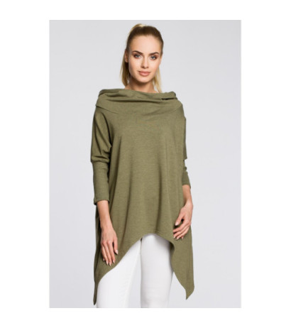M207 Asymetryczna peleryna damska z kapturem - khaki