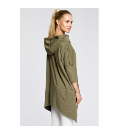 M207 Asymetryczna peleryna damska z kapturem - khaki