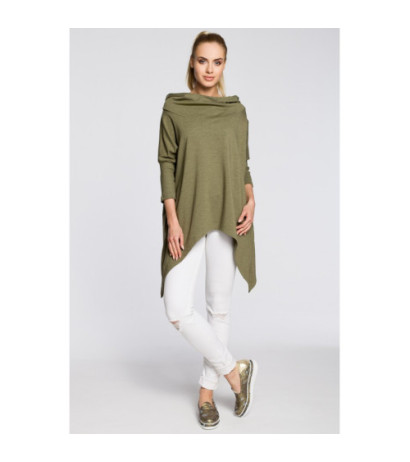 M207 Asymetryczna peleryna damska z kapturem - khaki