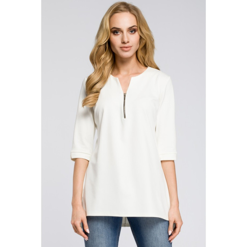 M278 Asymetryczna tunika z zamkiem - ecru