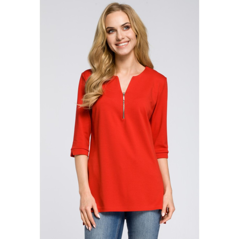 M278 Asymetryczna tunika z zamkiem - czerwona