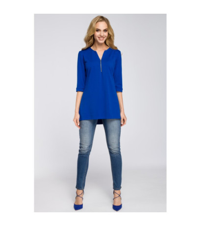 M278 Asymetryczna tunika z zamkiem - chabrowa