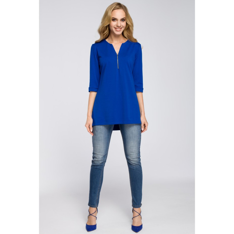 M278 Asymetryczna tunika z zamkiem - chabrowa