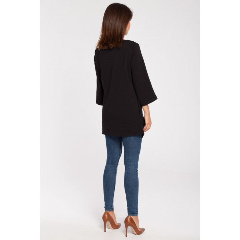 B015 Gładka elegancka tunika - czarna