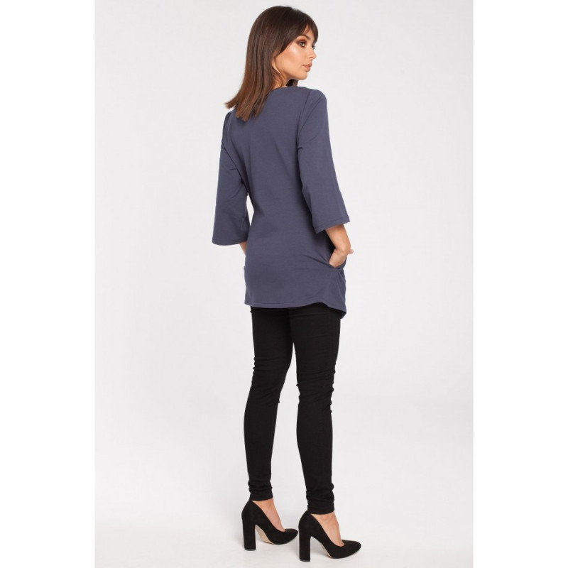 B015 Gładka elegancka tunika - niebieska