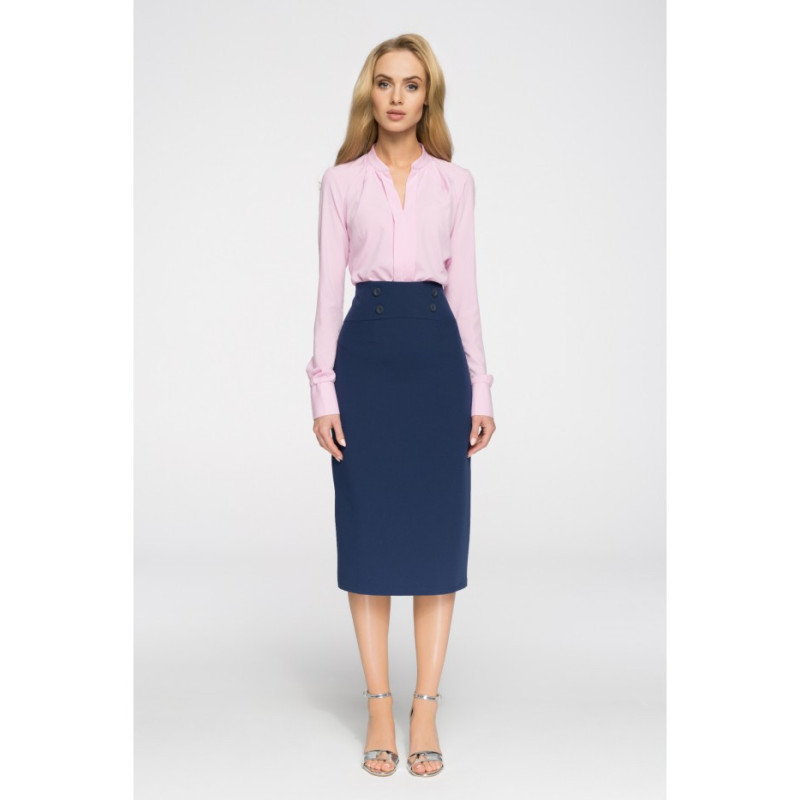 S065 Elegancka ołówkowa spódniczka midi - granatowa