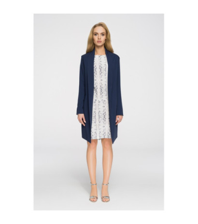 S071 Długi niezapinany blezer damski - granatowy