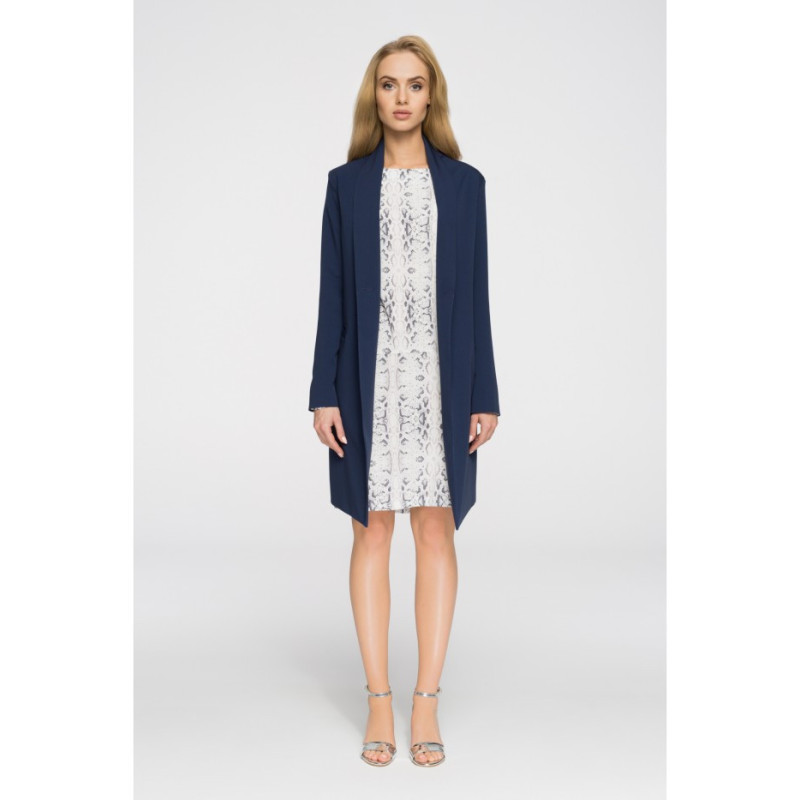 S071 Długi niezapinany blezer damski - granatowy