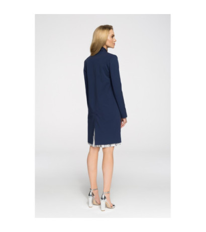 S071 Długi niezapinany blezer damski - granatowy