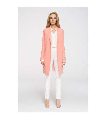 S071 Długi niezapinany blezer damski - łososiowy