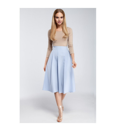 M302 Spódnica midi z zakładkami i kieszeniami - błękitna