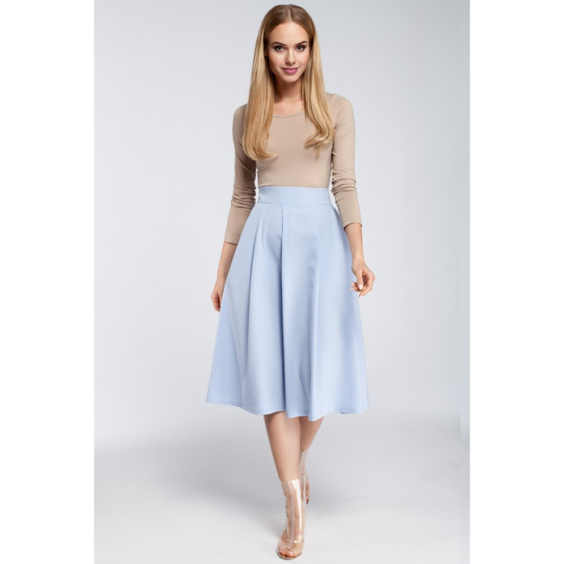 M302 Spódnica midi z zakładkami i kieszeniami - błękitna
