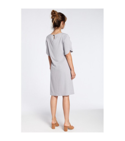 B035 Elegancka sukienka midi z falbankami - szara
