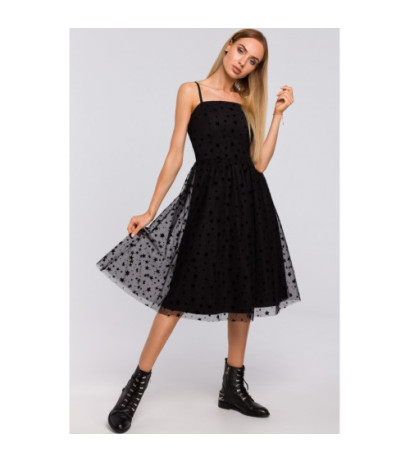 M481 Sukienka na cienkich ramiączkach w gwiazdki - czarna