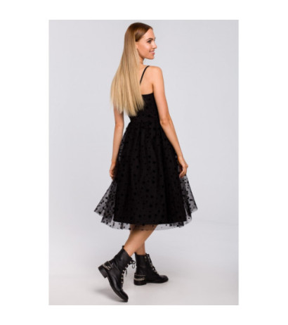 M481 Sukienka na cienkich ramiączkach w gwiazdki - czarna