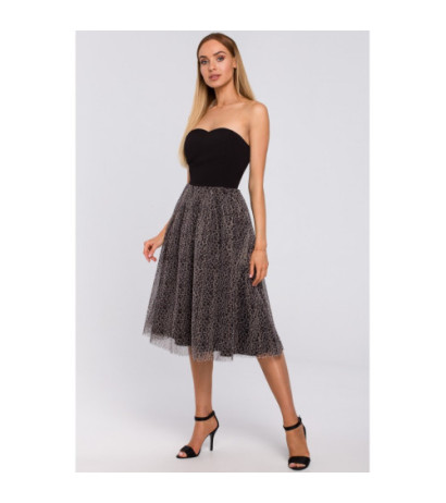 M482 Sukienka gorsetowa z tiulem w panterkę - czarna