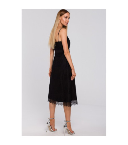 M483 Sukienka na ramiączkach z ręcznie ciętej koronki - czarna