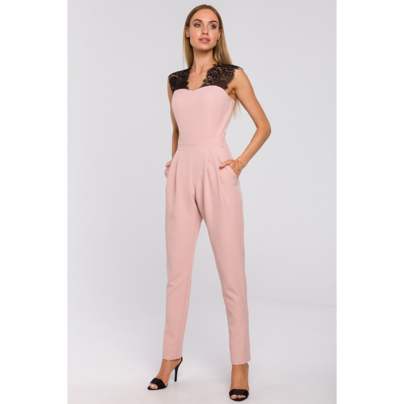 M484 Kombinezon z koronką - pudrowy