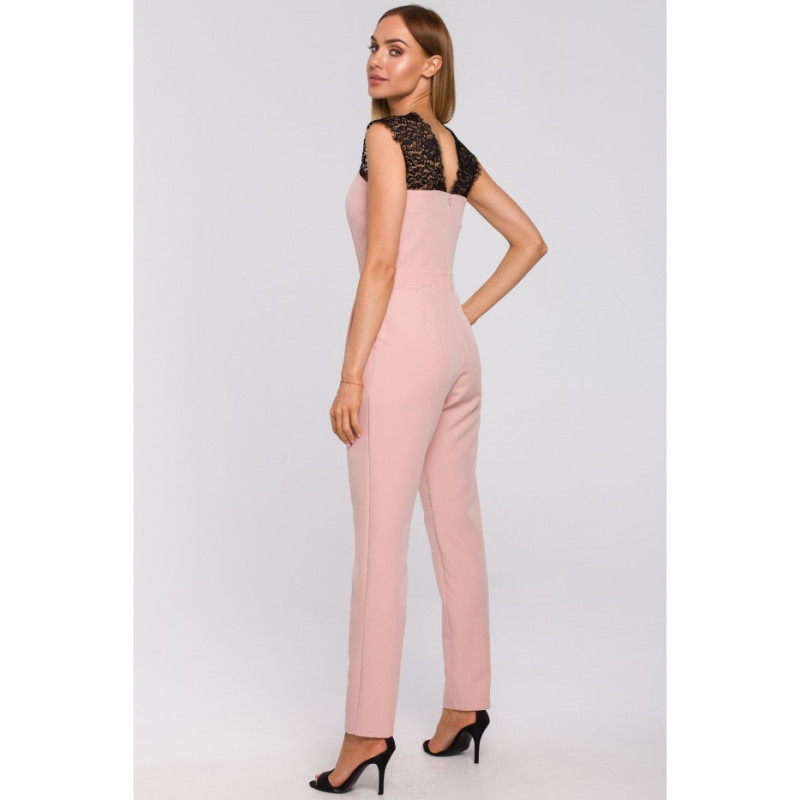 M484 Kombinezon z koronką - pudrowy