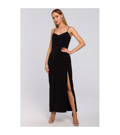 M485 Sukienka maxi na cienkich ramiączkach - czarna