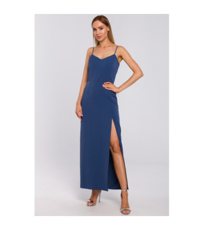 M485 Sukienka maxi na cienkich ramiączkach - niebieska