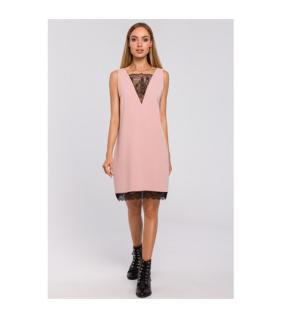 M488 Sukienka z koronkową wstawką z przodu i z tyłu - pudrowa