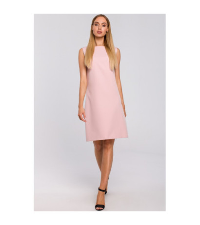 M490 Sukienka z głębokim dekoltem V na plecach - pudrowa