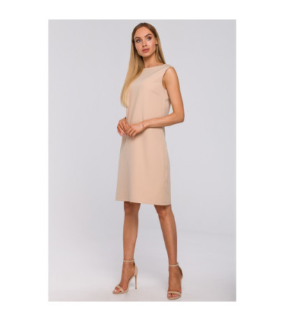 M490 Sukienka z głębokim dekoltem V na plecach - beżowa